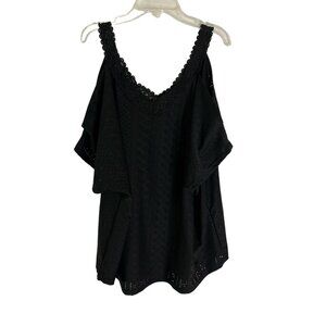 Joress Curve Womens Cold Shoulder Guipure Lace Trim Tee 1XL